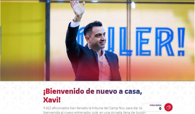 官方:一共有9422名球迷现场见证了哈维签约巴萨