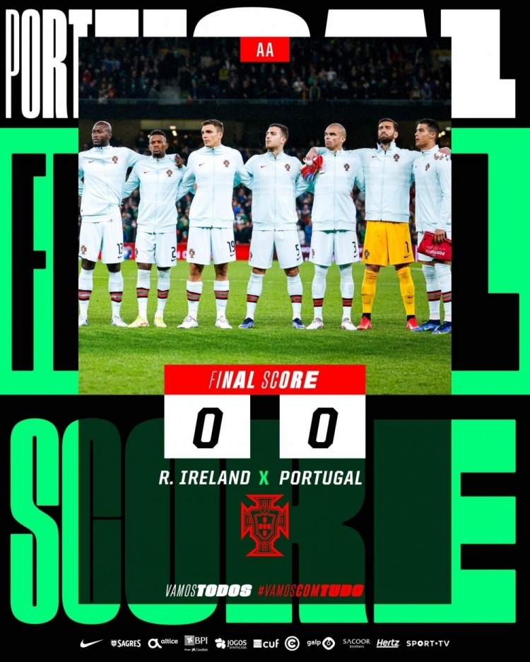 世预赛-C罗头球造险佩佩染红 葡萄牙0-0闷平爱尔兰升至榜首