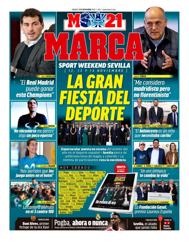 西甲今日头版:巴萨签回阿尔维斯 西班牙战瑞典禁止平局