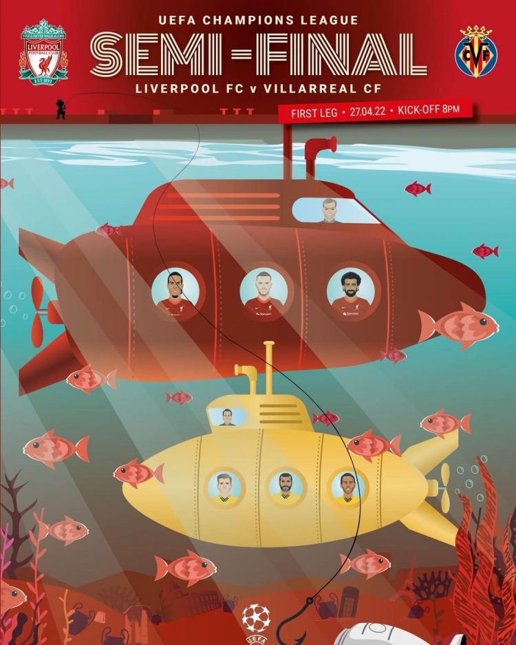 利物浦晒欧冠半决赛首回合海报:红色潜艇VS黄色潜艇