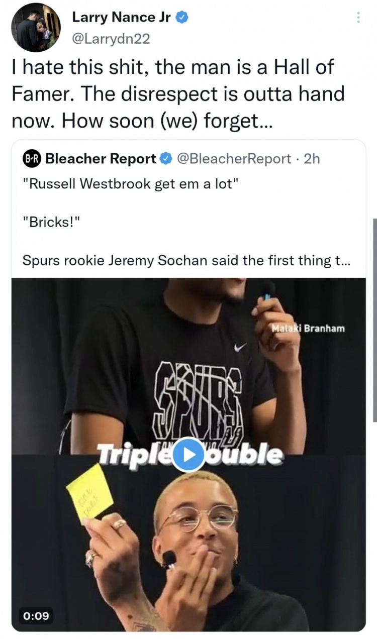 谴责索汉！波蒂斯：这种不敬真离谱 小南斯：威少可是名人堂球员