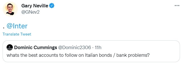 网友问关于意大利债券/银行问题该关注什么账号，内维尔：国米