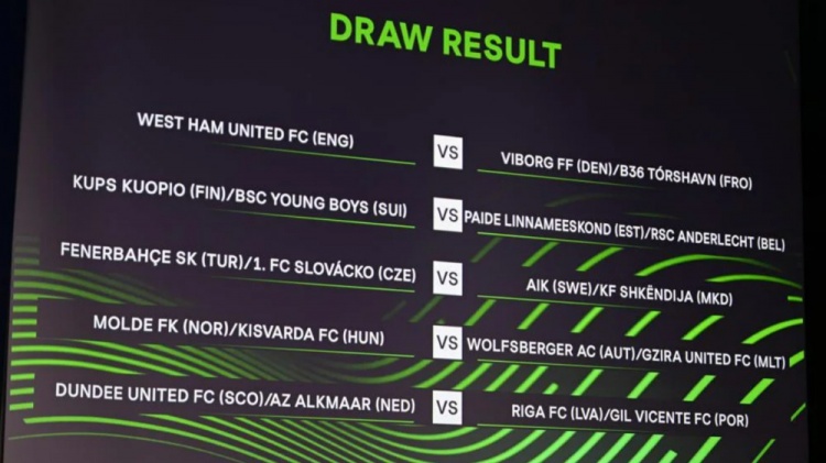 欧会杯附加赛抽签：西汉姆联可能对阵丹麦或法罗群岛球队
