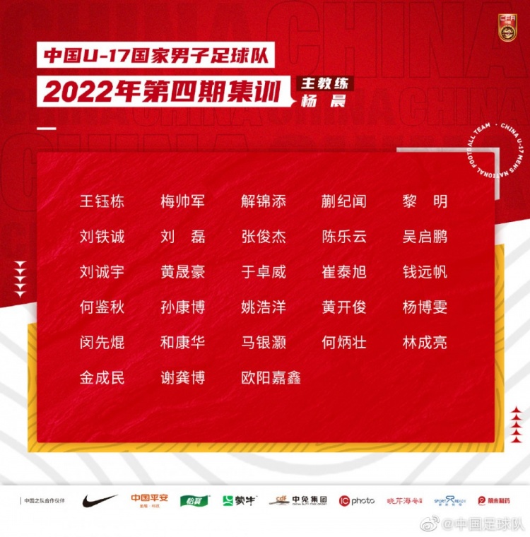 U17国足名单：杨晨挂帅，将前往日本拉练并赴澳大利亚战亚预赛
