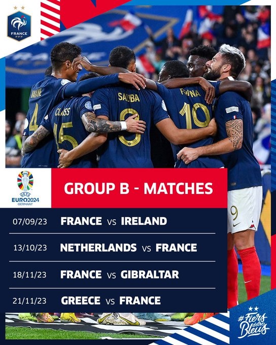 法国欧预赛赛程：明年3月24日主场战荷兰，10月13日踢客场