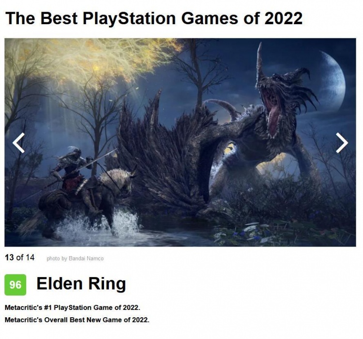 外媒公布22年评分最高游戏TOP40：《艾尔登法环》又登顶了