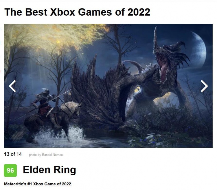 外媒公布22年评分最高游戏TOP40：《艾尔登法环》又登顶了