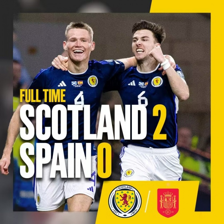 欧预赛-麦克托米奈连场双响罗伯逊助攻 西班牙0-2苏格兰