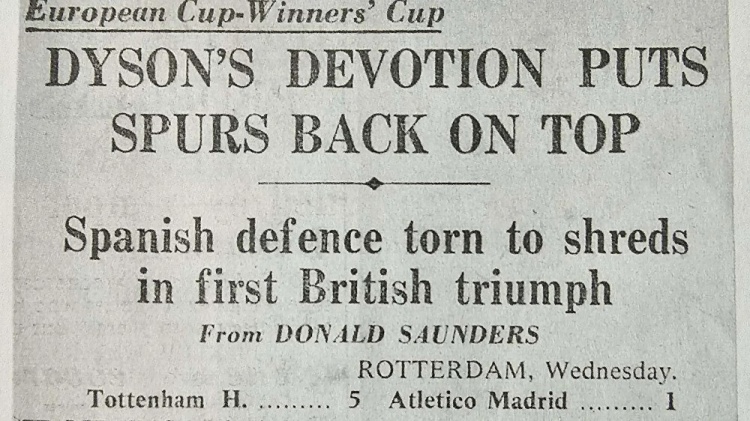 热刺纪念球队60年前欧洲优胜者杯夺冠，成为英格兰第一个欧战冠军