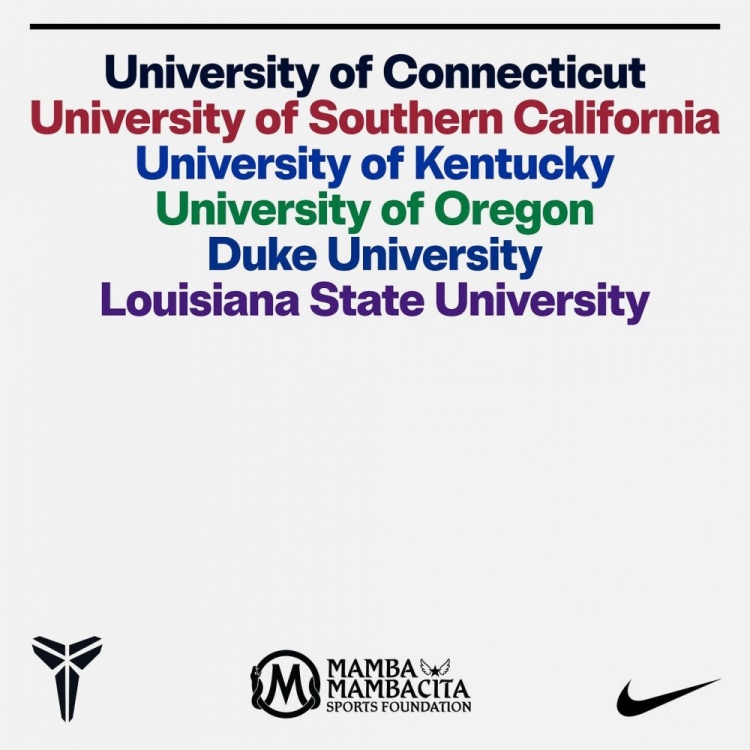 曼巴&曼巴奇塔体育基金会与6所大学合作 资助科比与Gigi系列球鞋