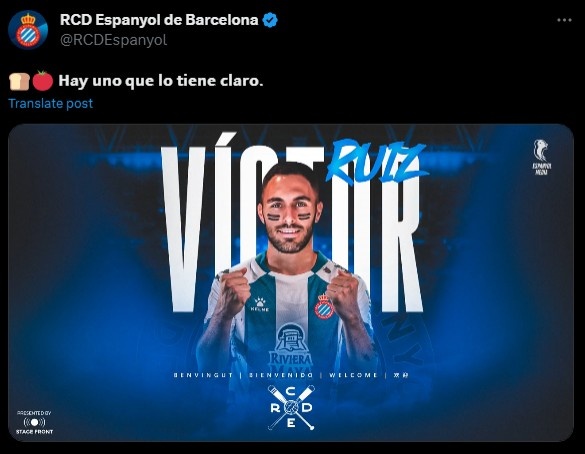 34岁游子回家！官方：西班牙人免签昔日青训后卫维克托-鲁伊斯