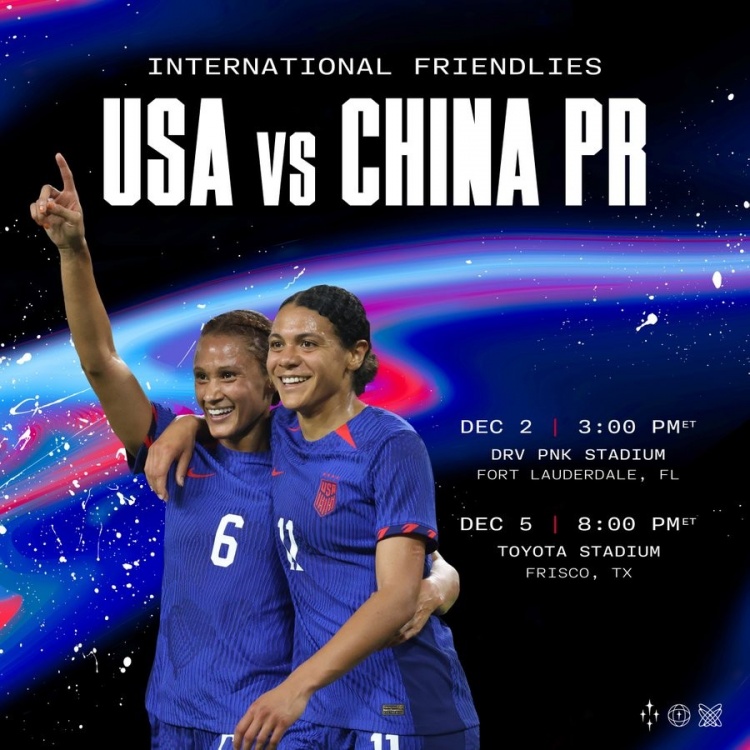官方：美国女足将于12月在本土与中国女足进行两场热身赛