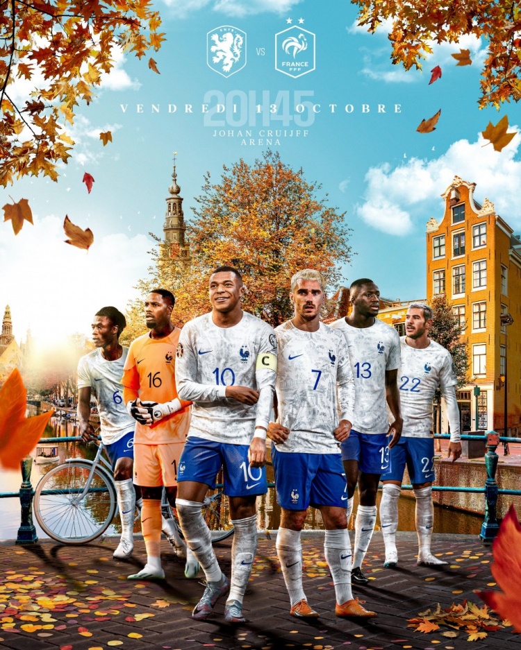 法国队发布对阵荷兰的赛前海报：姆巴佩&格列兹曼占据C位