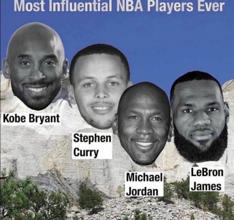 ?美媒晒NBA历史球员影响力总统山：乔丹、科比、詹姆斯、库里