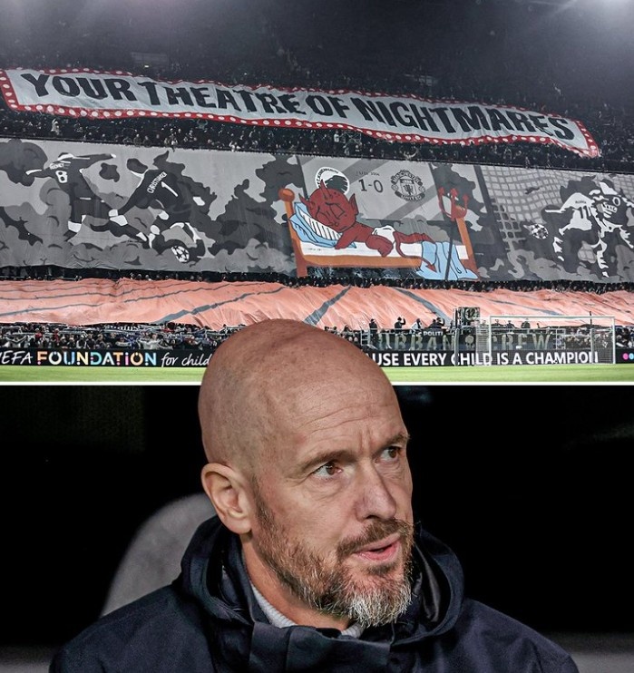 哥本哈根球迷赛前巨幅tifo给曼联施压：你们的噩梦剧场
