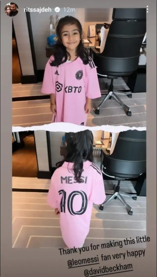 小贝向印度板球球星赠送梅西球衣，后者分享女儿照片并致谢