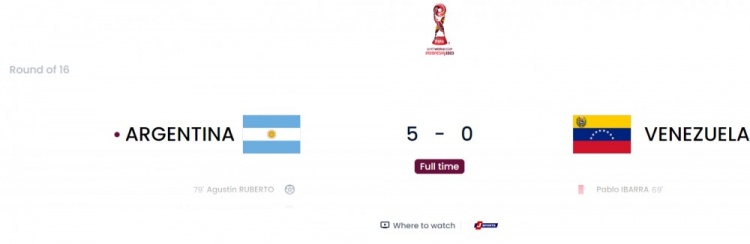 U17世界杯1/8决赛：阿根廷5球大胜委内瑞拉 摩洛哥点球大战晋级