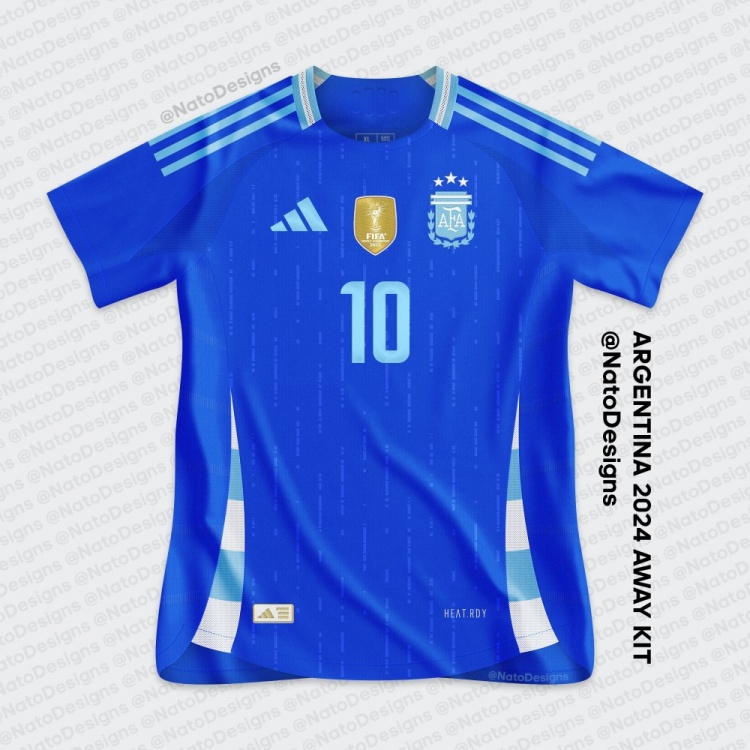 阿根廷2024美洲杯球衣谍照：经典天蓝与白间条衫，配金色队徽号码