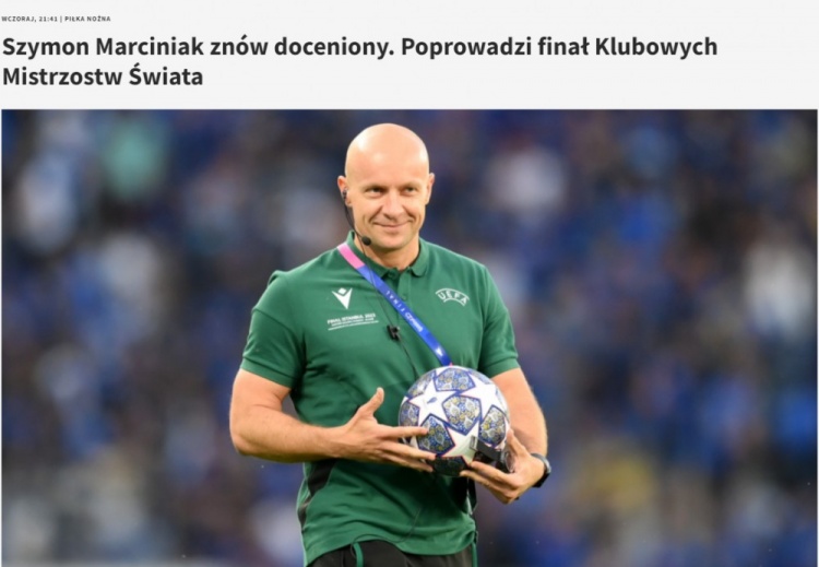 波兰媒体：世界杯决赛&欧冠决赛主裁马齐尼亚克将执法世俱杯决赛