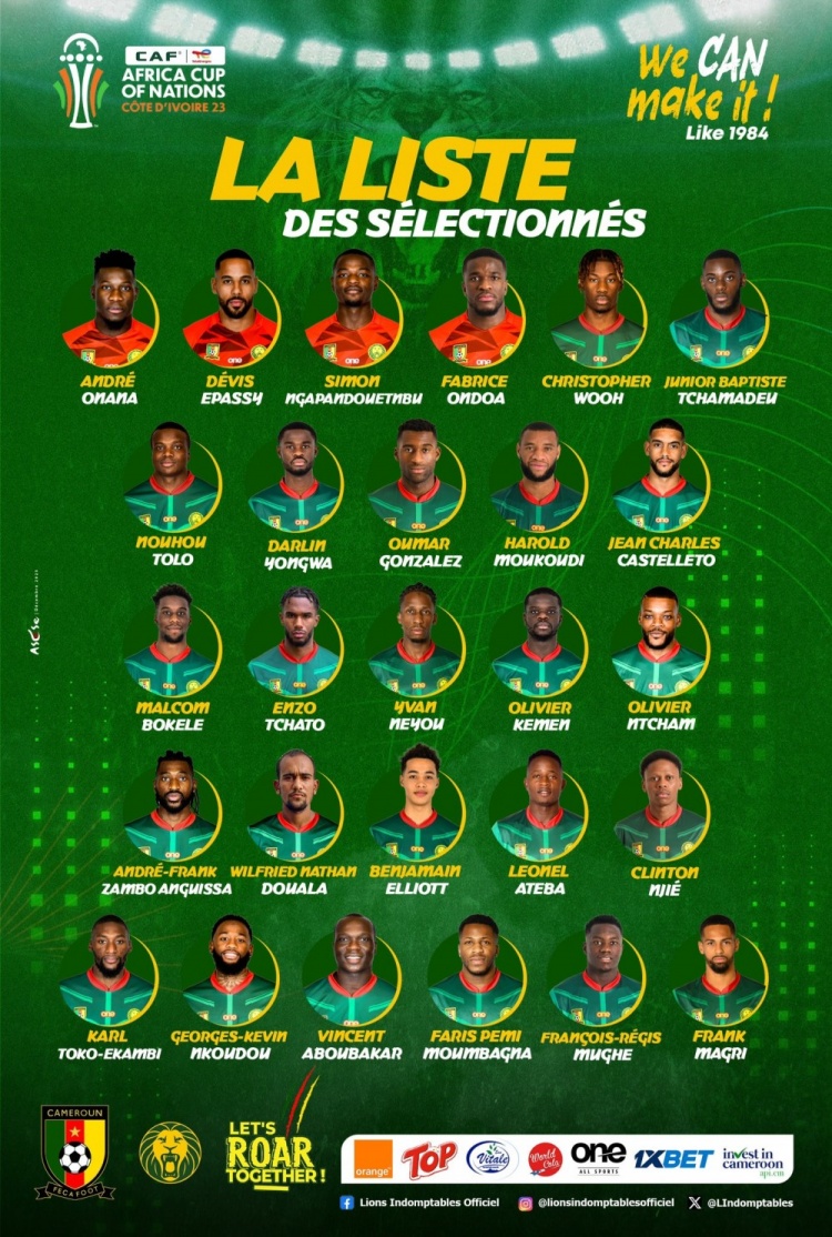 喀麦隆非洲杯名单：奥纳纳领衔，姆贝莫、舒波-莫廷未入选