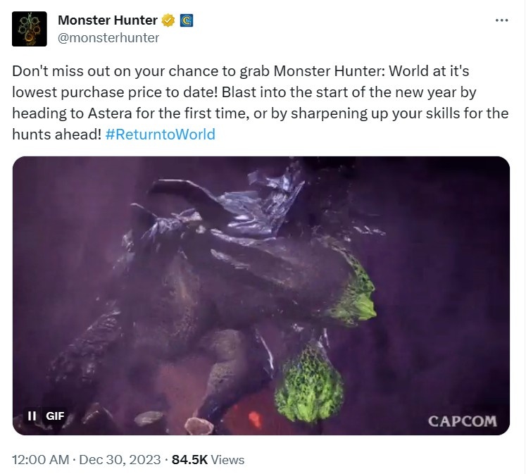 《怪物猎人：世界》目前历史最低价！官方提醒玩家别错过赶紧入手