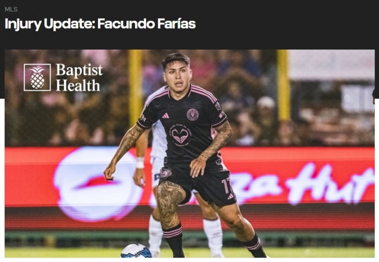 迈阿密国际官方：法里亚斯左膝前十字韧带受伤，预计将赛季报销
