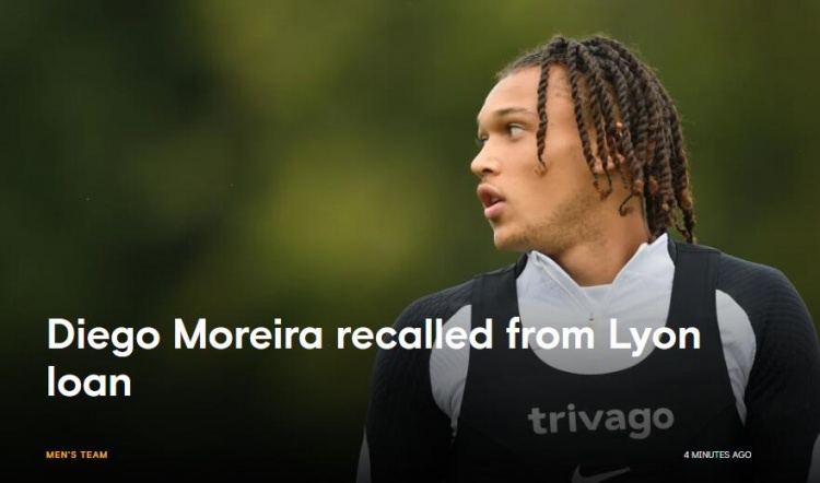 官方：切尔西从里昂召回19岁前锋迭戈-莫雷拉