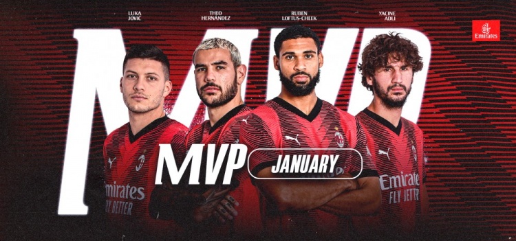 米兰1月最佳球员4人候选：阿德利、特奥、约维奇、奇克