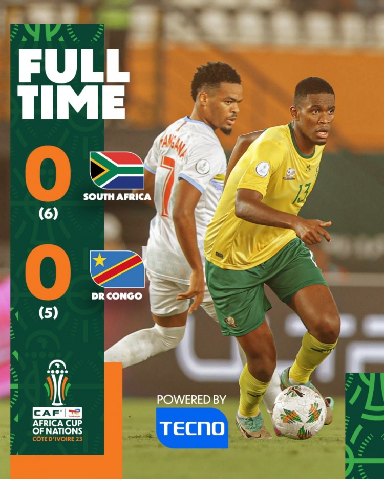 南非点球大战6-5民主刚果，获得非洲杯季军