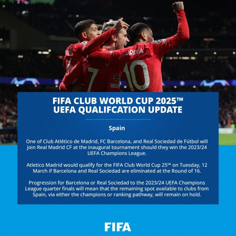 FIFA：多特、马竞可能提前获得2025年世俱杯参赛资格