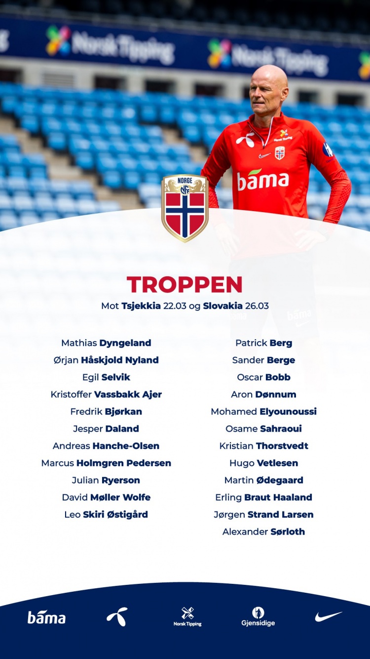 挪威大名单：哈兰德、厄德高领衔，奥斯卡-鲍勃、阿耶尔入选