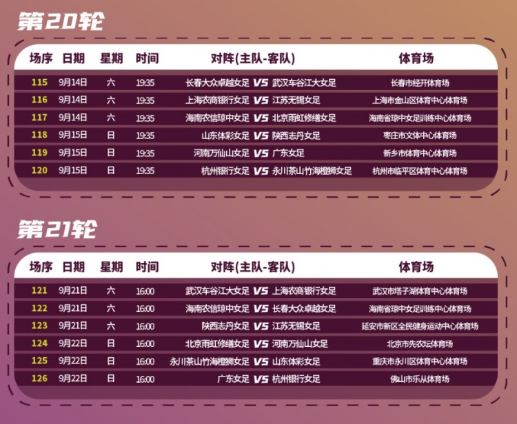 2024中国太平中国足球协会女子超级联赛赛程表 ​​​