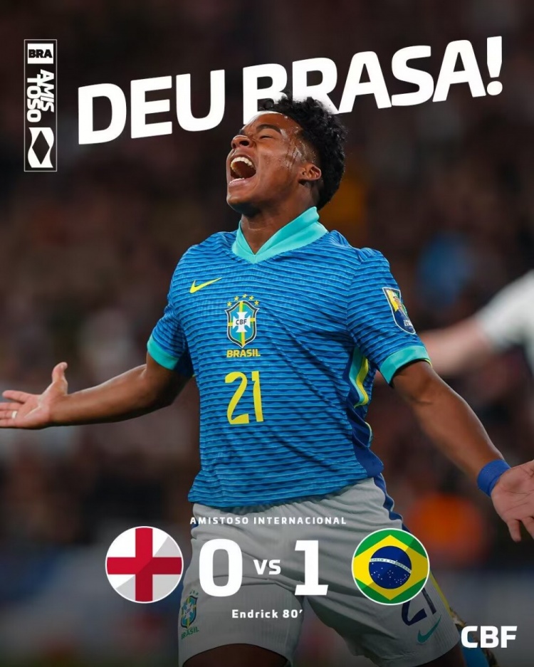 友谊赛-英格兰0-1巴西 17岁恩德里克斩获处子球+失单刀沃克伤退