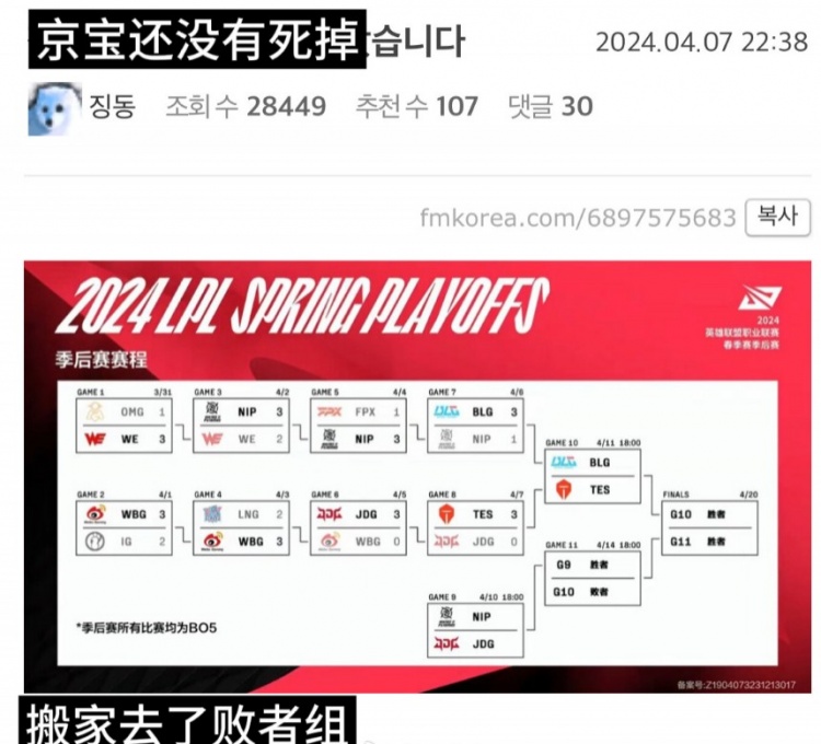 韩网热议JDG不敌TES：京宝别走 京宝 挺住！