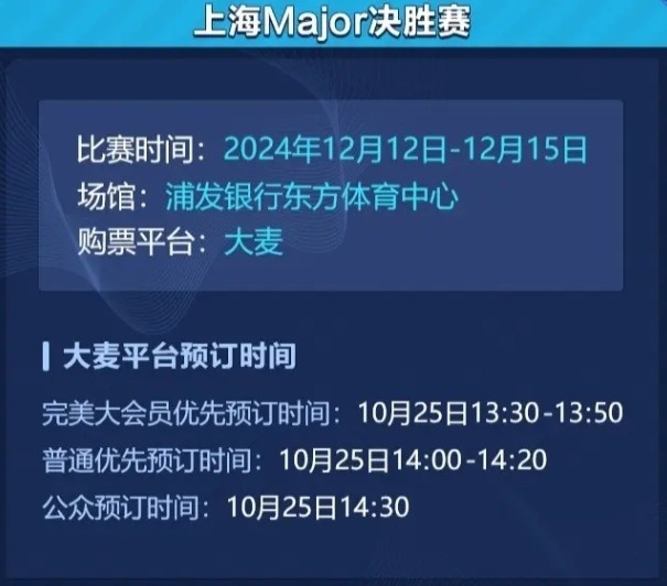 和LOL持平？CS上海major票价公布：决赛最贵1599元；最便宜399元