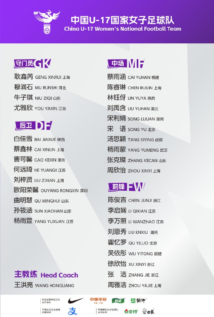 中国U-17女足将于12月20日至1月4日在玉溪进行集训