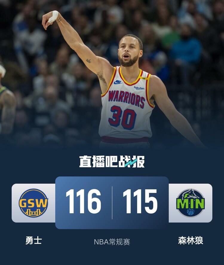 🏀库里31+8 维金斯24+5 华子28+8 迪文28+9 勇士1分险胜森林狼