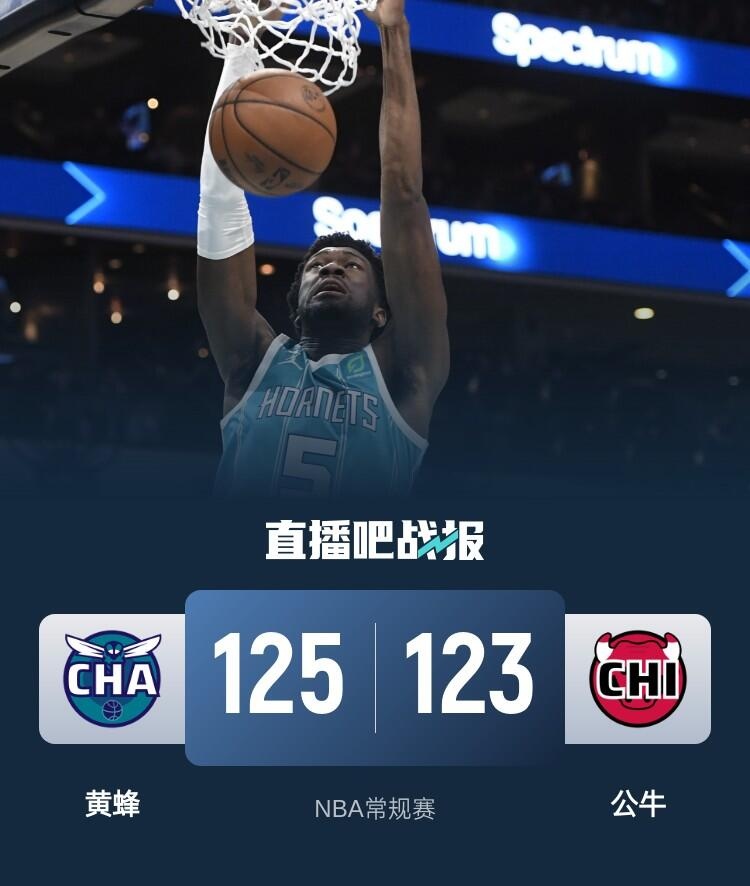 🏀三球26+9 马威19+19 武切维奇40+12 黄蜂送公牛4连败