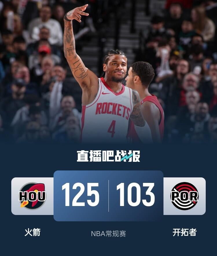 🏀杰伦-格林三节26+5 申京23+15+6 火箭送开拓者5连败