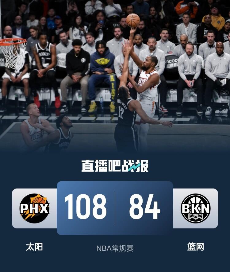 🏀布克32+6 杜兰特24+8 理查兹8+15 太阳送篮网5连败