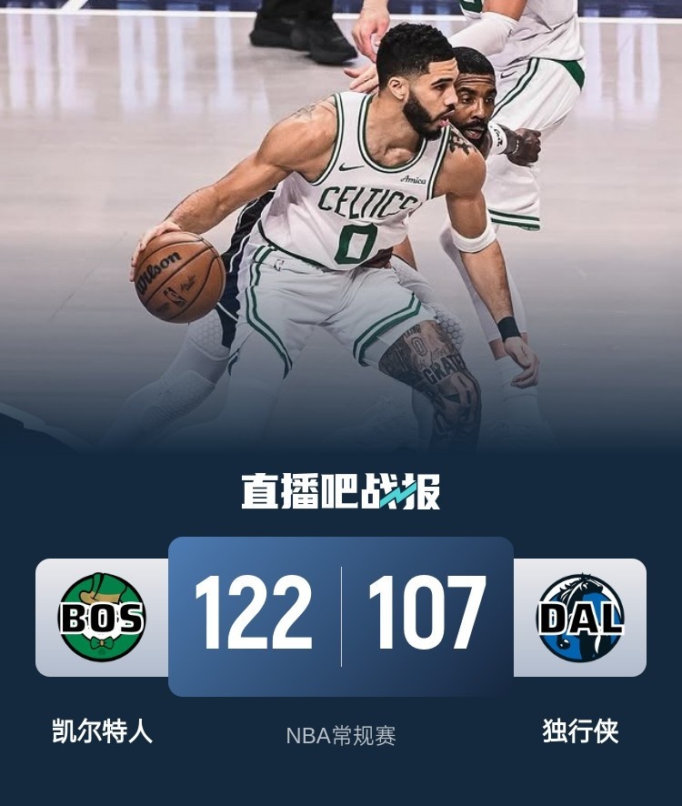 🏀双探花合砍45分 欧文22+5 绿军首发五虎皆15+战胜独行侠