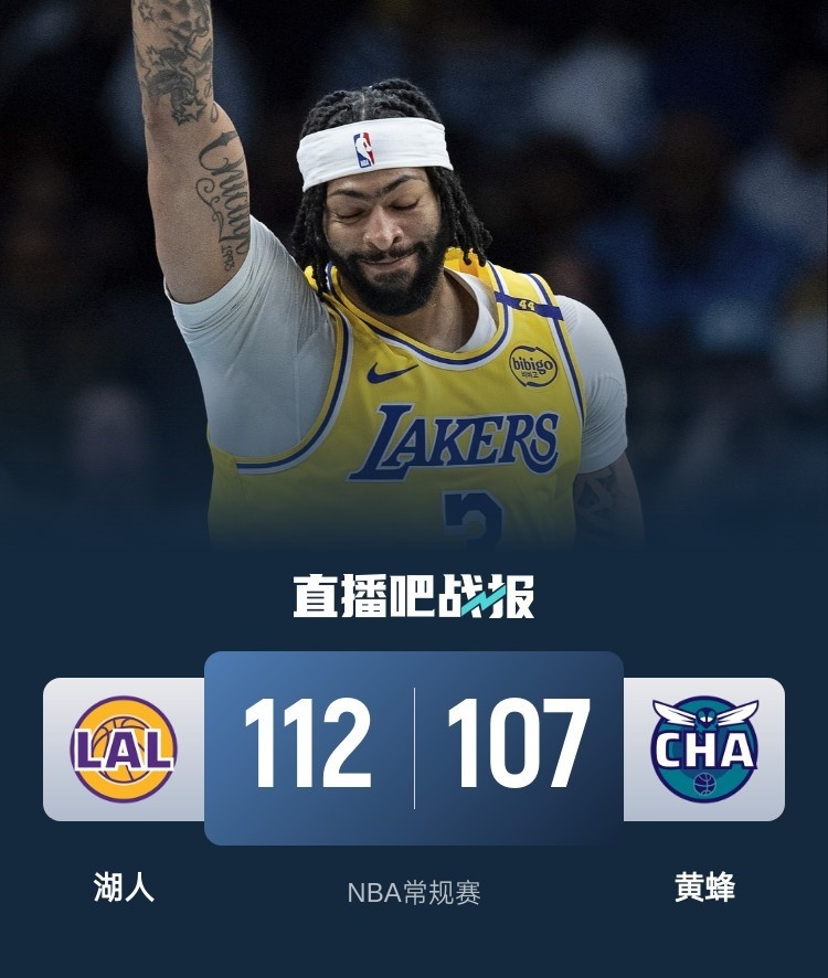 🏀浓眉轰42+23 詹姆斯22+7+8 鲍尔伤退 湖人力克黄蜂迎4连胜