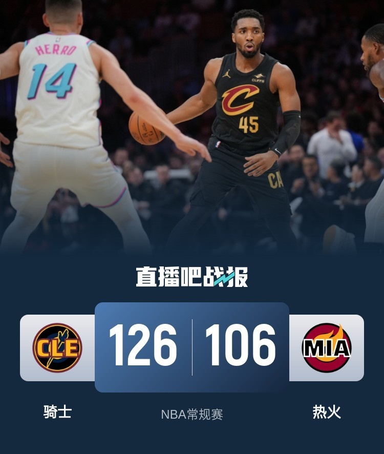 🏀米切尔34+6 小莫布里22+15 希罗22+6 骑士击败热火