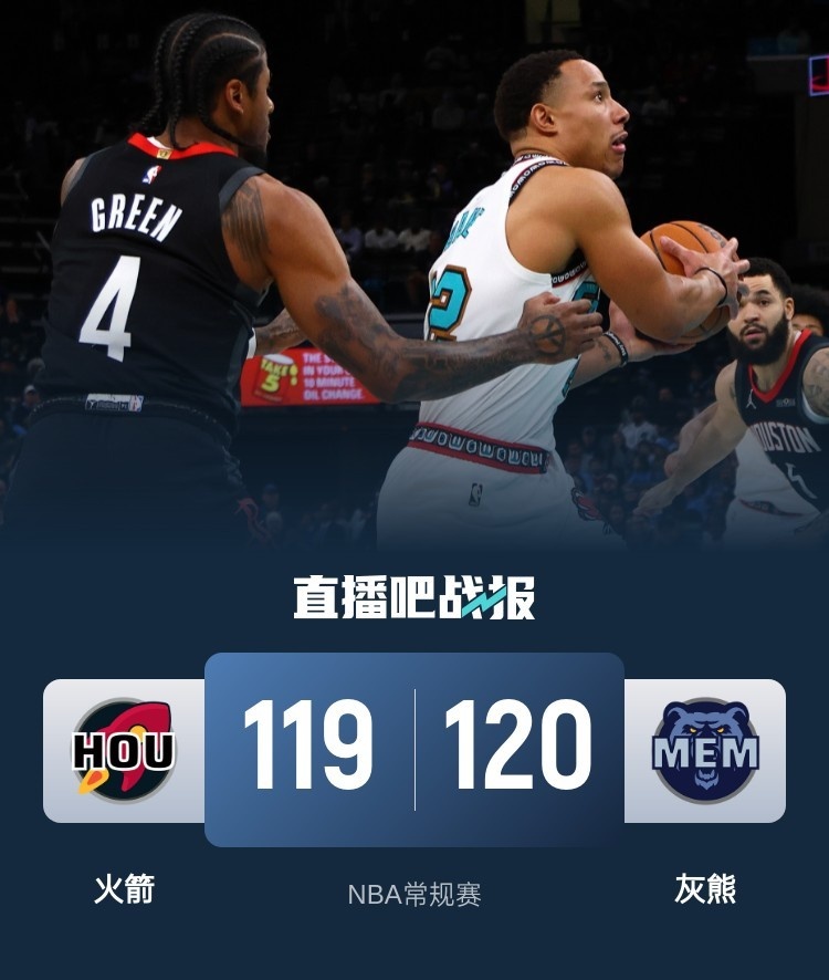 🏀范乔丹错失绝杀 JJJ关键罚球 格林25分 灰熊拒绝横扫险胜火箭