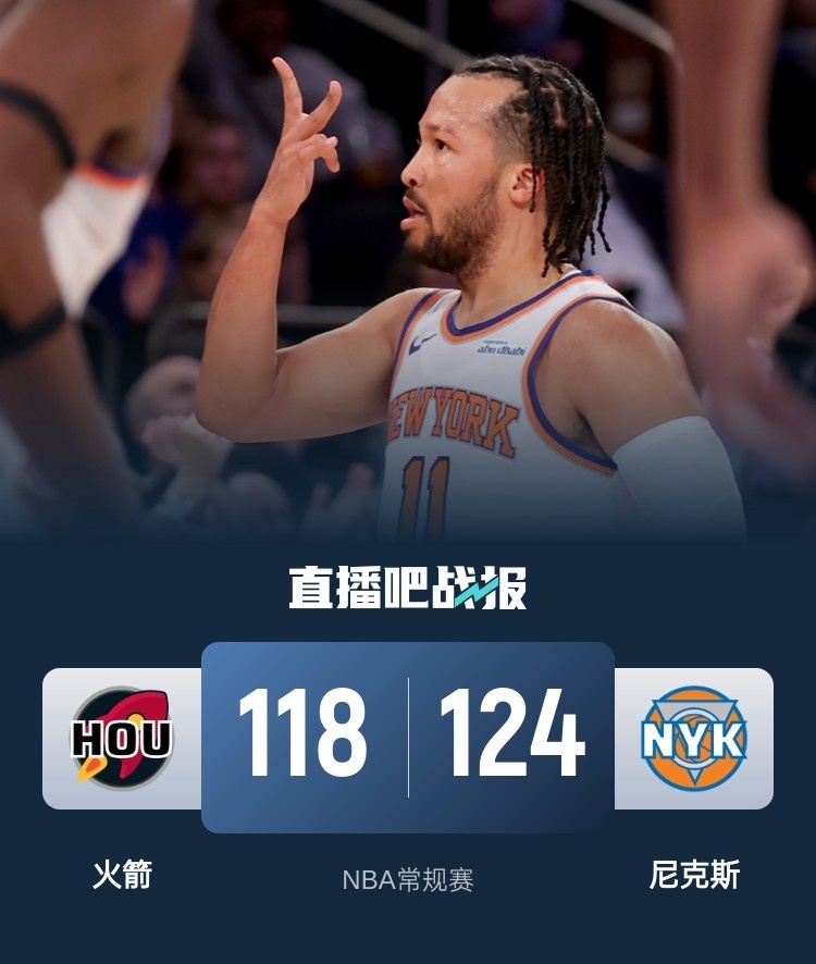 🏀布伦森42+10 阿门三双 尼克斯末节轰46分逆转送火箭三连败