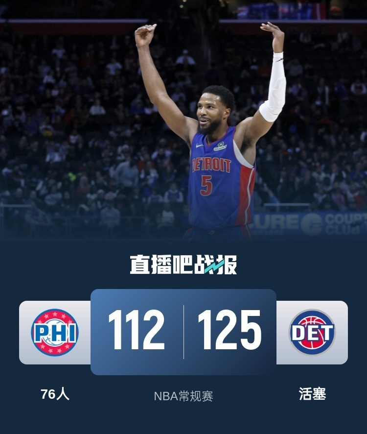 🏀恩比德23+7&上半场仅3分 比斯利36分 76人三巨头合体不敌活塞