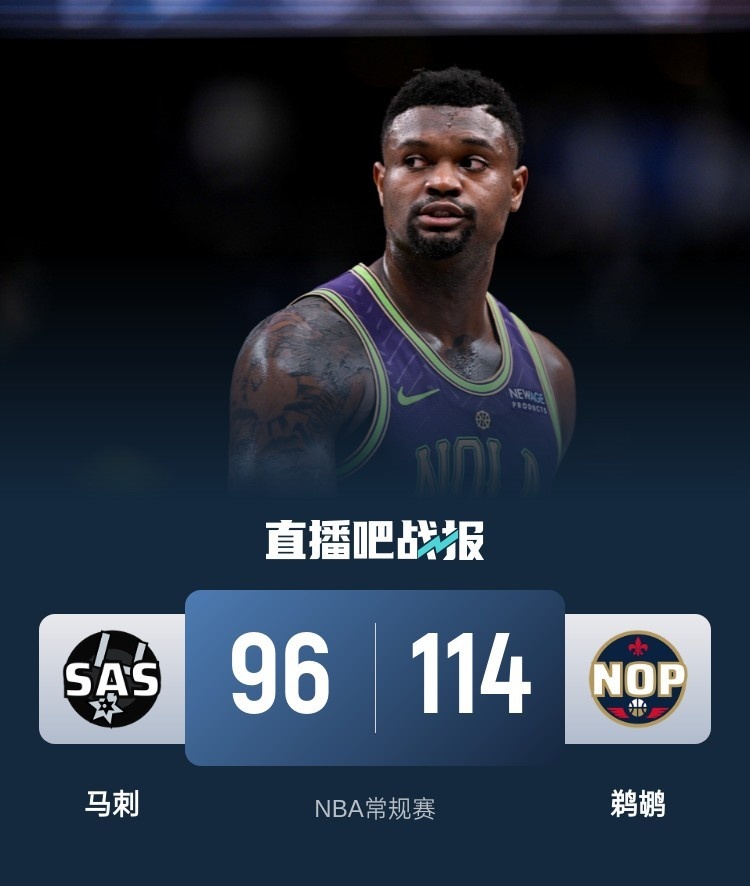 🏀锡安22+9 福克斯保罗合计26中4 鹈鹕末节6分钟轰21-3逆转马刺