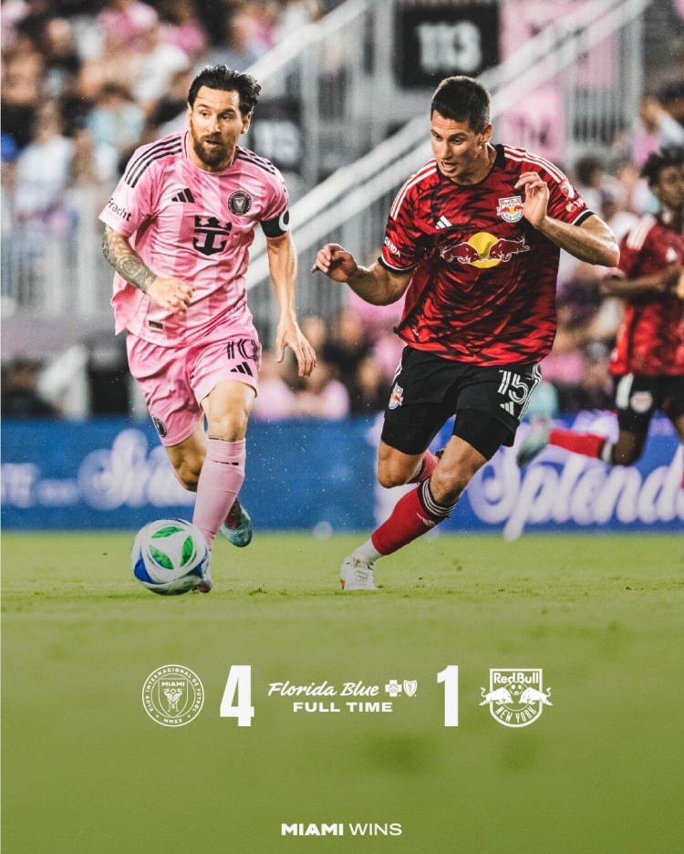 止3连败！迈阿密4-1纽约红牛 梅西破4场球荒+赛季第9球苏牙传射
