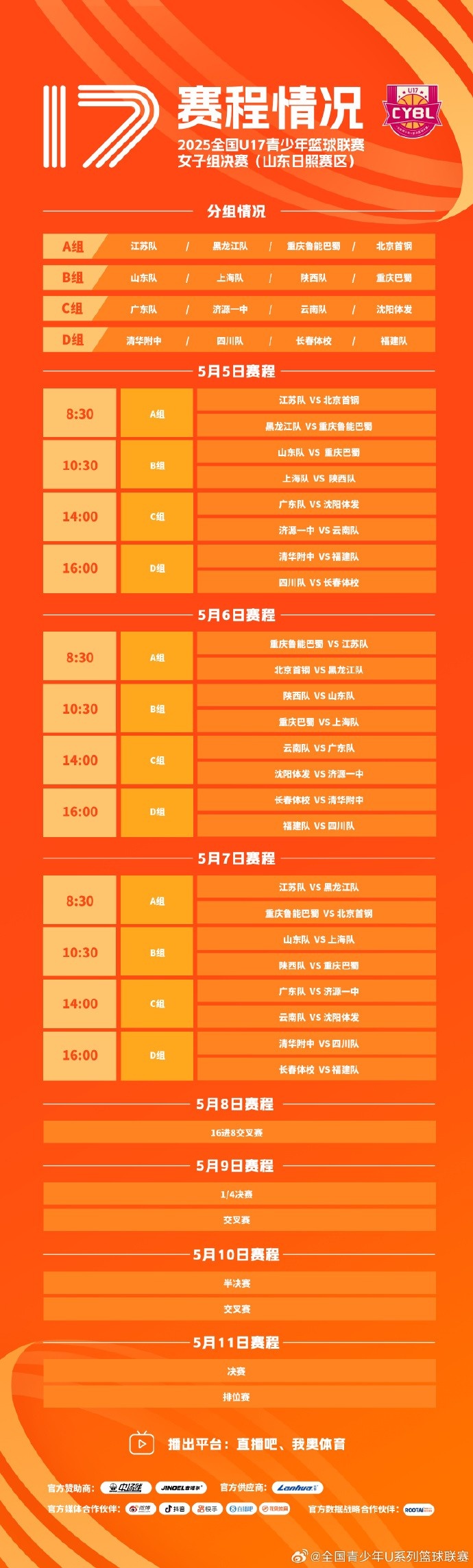 U17女子组决赛将在山东日照进行：4日为体测日 5日-7日进行小组赛