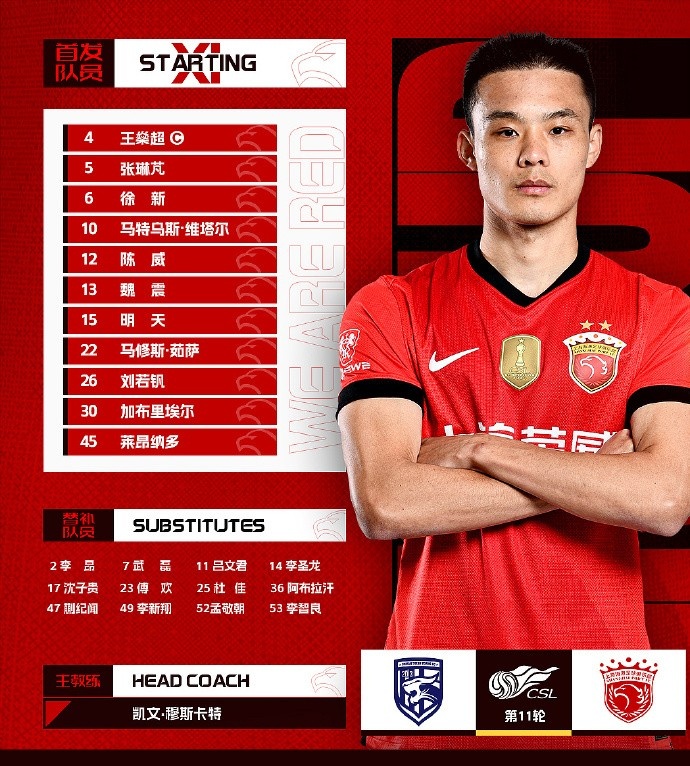 上海海港VS武漢三鎮(zhèn)首發(fā)：劉若釩出戰(zhàn) 張琳芃搭檔王燊超